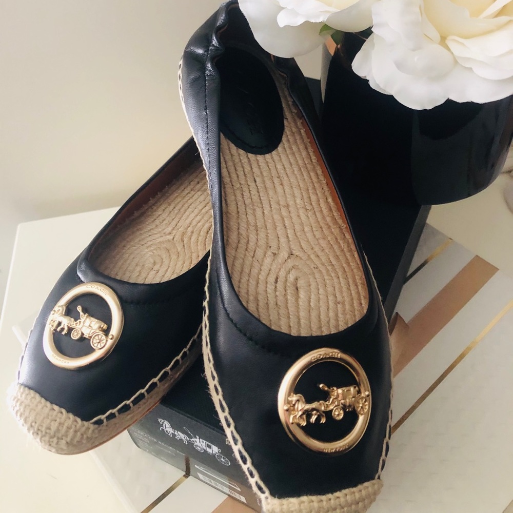 🎀 Coach Clara Leather Ballet Espadrille in Black